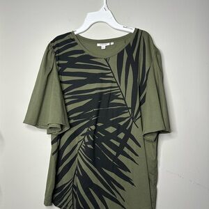 Chico's Womens Green Black Palm Leaf Print Puff Sleeve T-Shirt Size 3 US XL